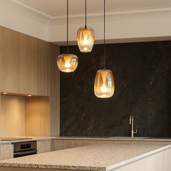Lampadario da cucina 3 luci led 3000k moderno cavi regolabili