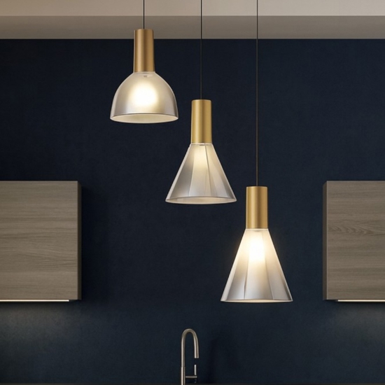 Lampadario da cucina per tavolo da pranzo 3 luci led 3000k vetro fume'