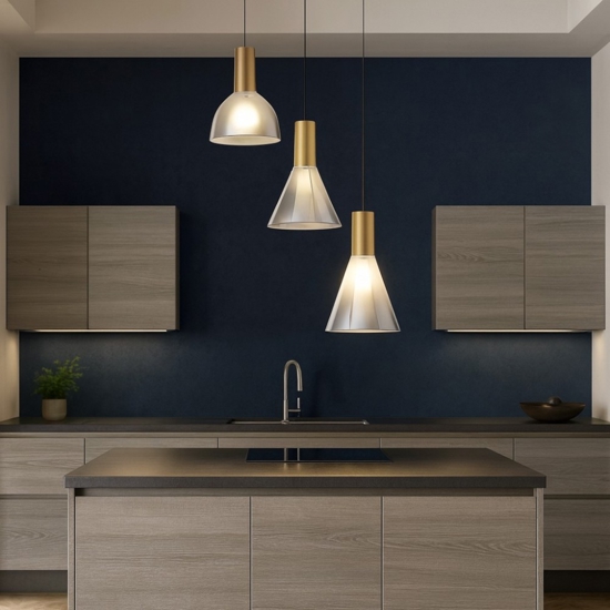 Lampadario da cucina per tavolo da pranzo 3 luci led 3000k vetro fume'