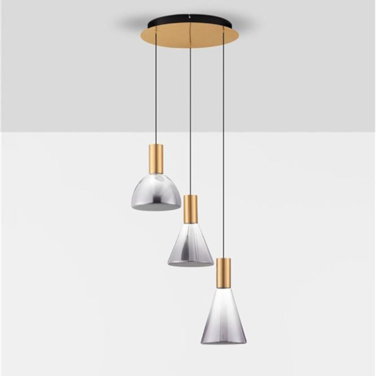 Lampadario da cucina per tavolo da pranzo 3 luci led 3000k vetro fume'