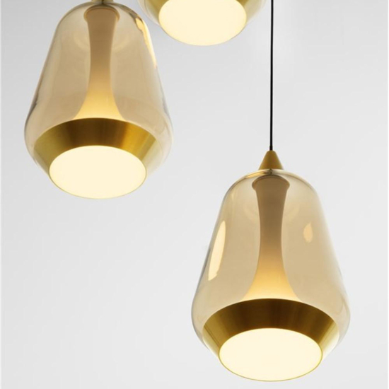 Lampadario da cucina tre luci vetro oro led 3000k dimmerabile