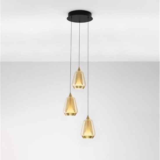 Lampadario da cucina tre luci vetro oro led 3000k dimmerabile