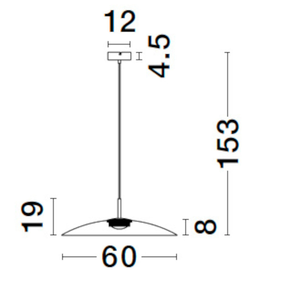 Lampadario per cucina led 17w 3000k disco in vetro fume 60cm