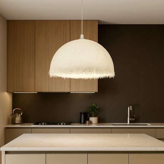 Lampadario cupola bianca 40cm in fibra di vetro per cucina