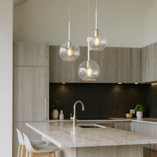 Lampadario vetri trasparenti per cucina