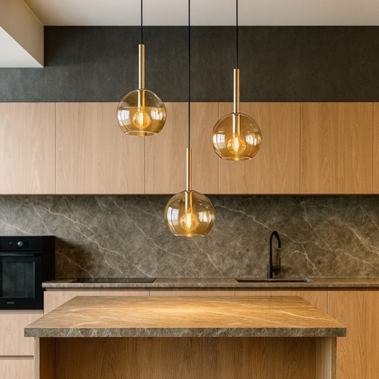 Lampadario per cucina moderna vetro ambra top light future