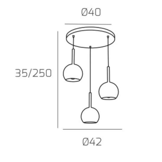 Lampadario per cucina 3 sfere vetri rame cromo oro