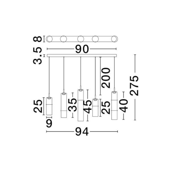 Lampadario per isola cucina 5 luci led 3000k cilindri vetro moka