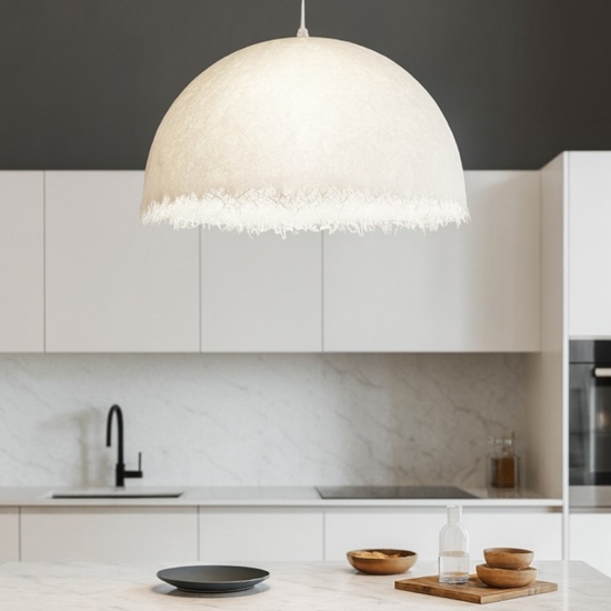 Lampadario cupola bianca 60cm fibra di vetro per cucina moderna