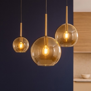 Lampadario per cucina 3 vetri ambra