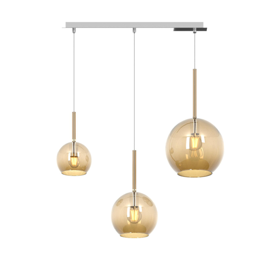 Lampadario per cucina 3 vetri ambra