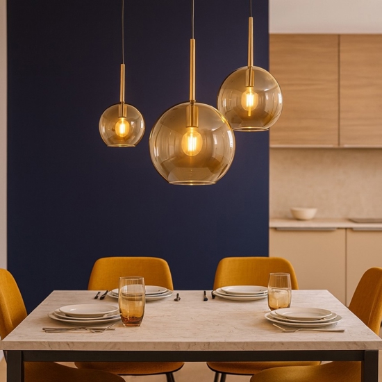 Lampadario per cucina 3 vetri ambra