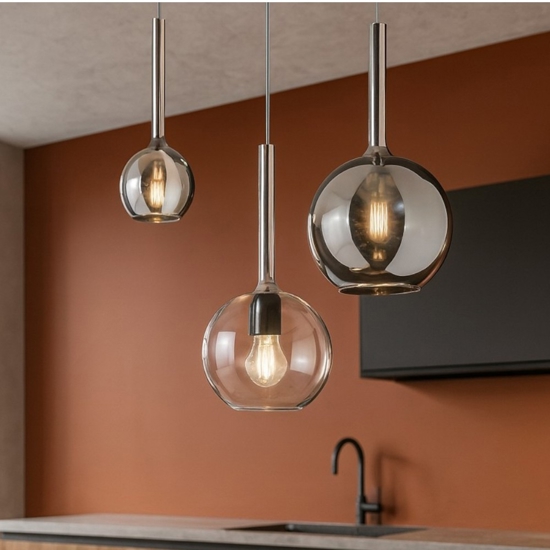 Lampadario da cucina 3 luci vetri cromo trasparente