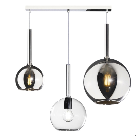 Lampadario da cucina 3 luci vetri cromo trasparente