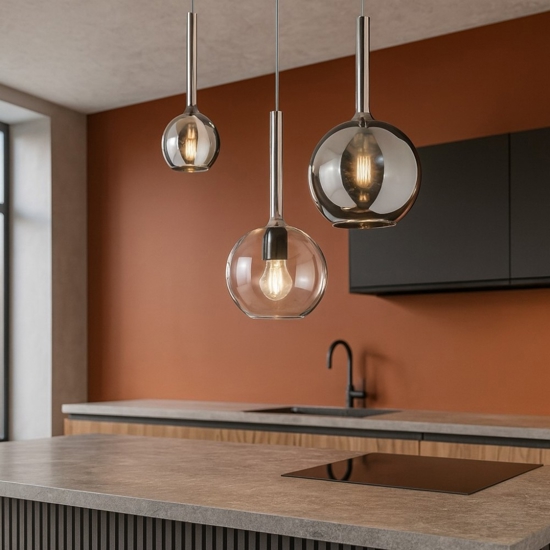Lampadario da cucina 3 luci vetri cromo trasparente