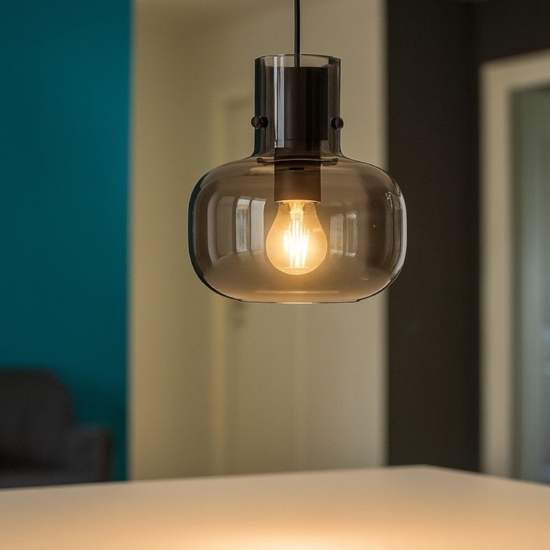 Lampada sospensione da comodino vetro grigio fume