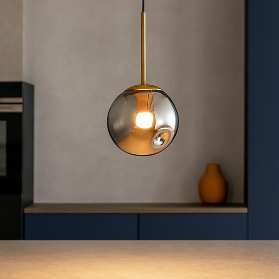 Lampada a sospensione sfera vetro fume 