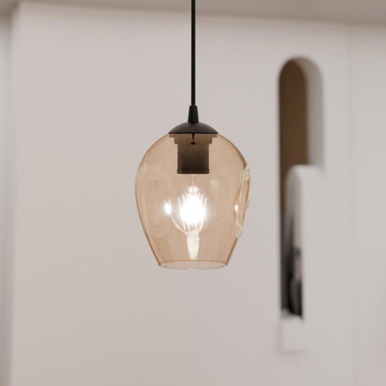 Lampada sospensione pendente boccia vetro ambra fp