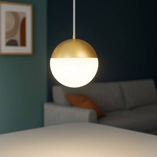 Lampada a sospensione per bagno sfera dorata led 10w 3000k