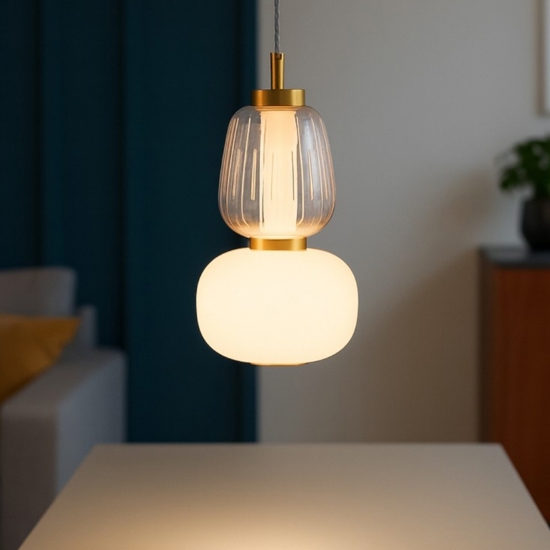Lampada dorata led a sospensione sfere vetro per camera da letto
