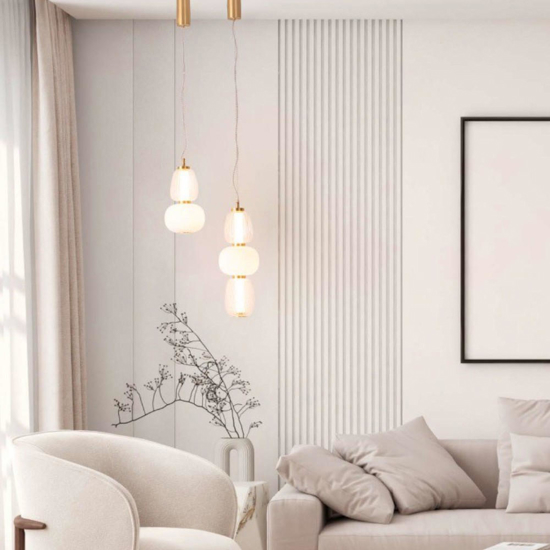 Lampada dorata led a sospensione sfere vetro per camera da letto
