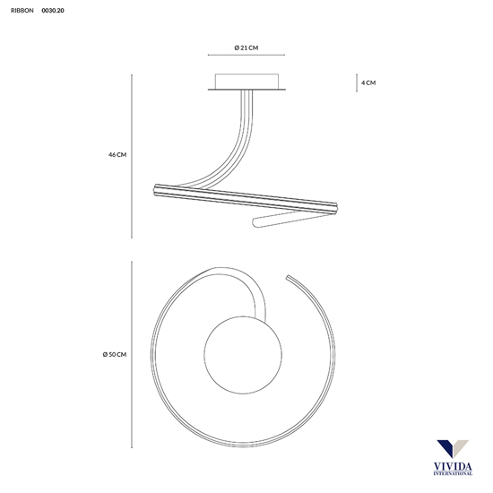 Lampadario camera da letto bianco led 20w 3000k design vivida ribbon