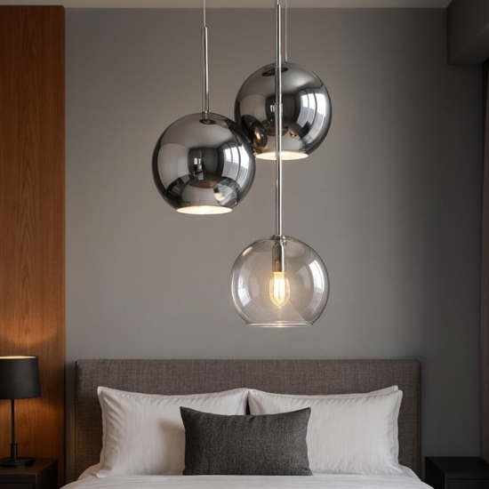 Lampadario camera da letto tre luci cromo trasparente