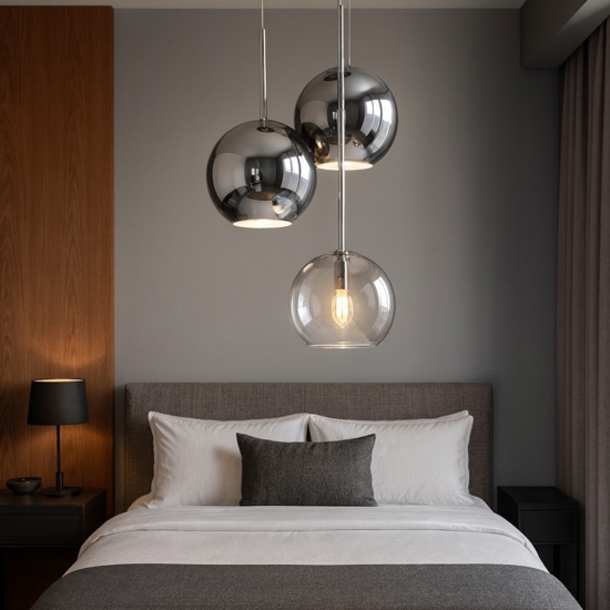 Lampadario camera da letto tre luci cromo trasparente