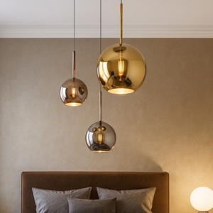Lampadario 3 luci pendenti da camera da letto sfere vetro cromo oro rame