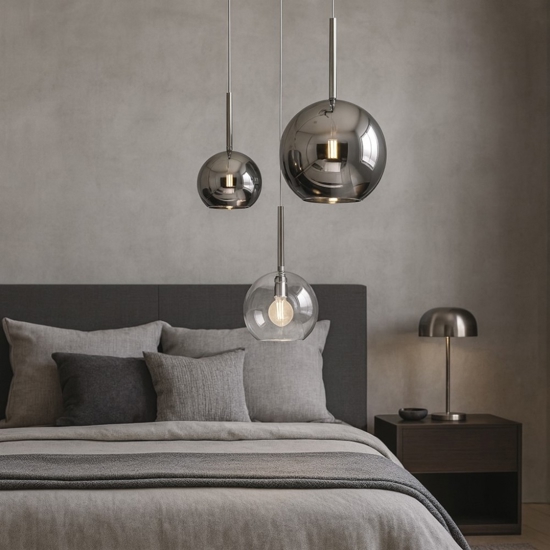 Lampadario camera da letto vetri cromo trasparente