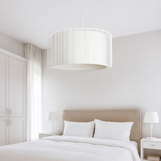 Lampadario per camera da letto griglia di metallo paralume bianco