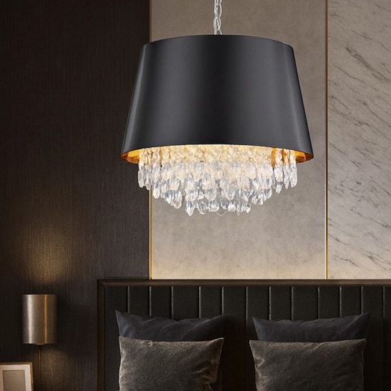 Lampadario paralume nero oro per camera da letto