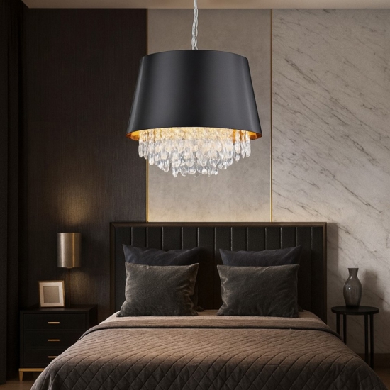Lampadario paralume nero oro per camera da letto