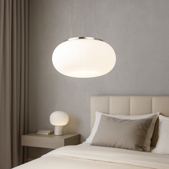 Lampadario da camera da letto di vetro bianco optica eglo