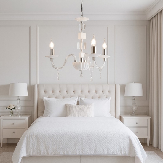 Ondaluce lampadario stanza da letto classico vetro cristallo bianco tre luci