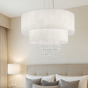 Visualizza i dettagli per Opera sp6 ideal lux lampadario stanza da letto paralume bianco con cristalli Opera sp6 ideal lux lampadario stanza da letto paralume bianco con cristalli