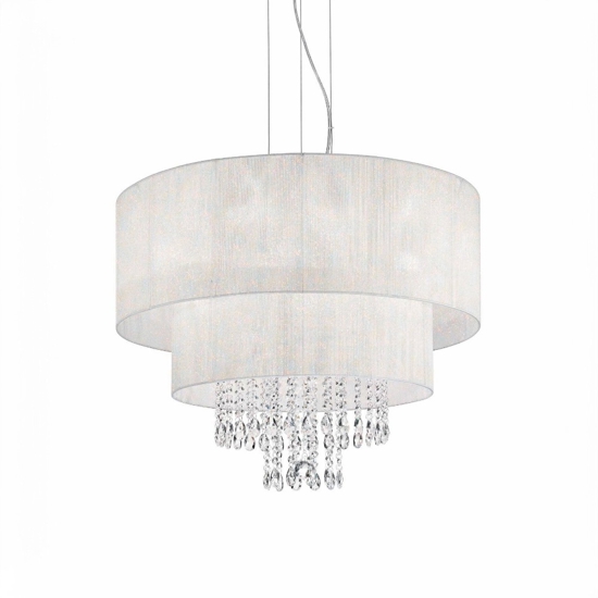 Opera sp6 ideal lux lampadario stanza da letto paralume bianco con cristalli
