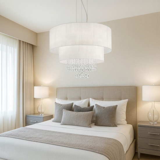 Opera sp6 ideal lux lampadario stanza da letto paralume bianco con cristalli