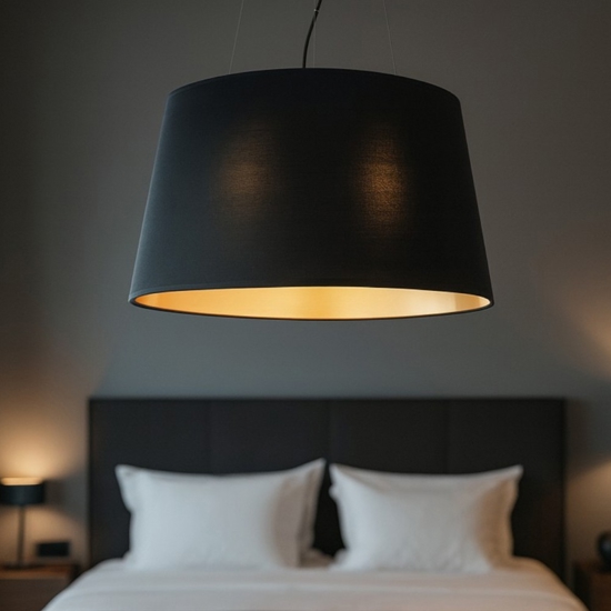 Nordik sp4 ideal lux lampadario stanza da letto paralume tessuto nero e oro