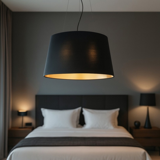 Nordik sp4 ideal lux lampadario stanza da letto paralume tessuto nero e oro