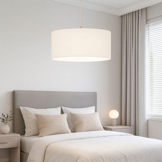 Lampadario per stanza da letto cilindro tessuto bianco eglo pasteri
