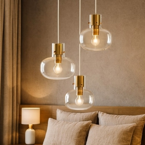 Visualizza i dettagli per Lampadario 3 luci per camera da letto vetro dettagli oro Lampadario 3 luci per camera da letto vetro dettagli oro