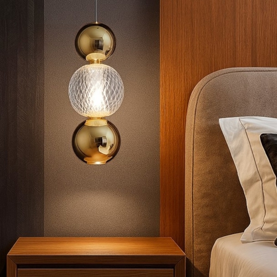 Lampadario da comodino pendente per camera da letto sfere oro