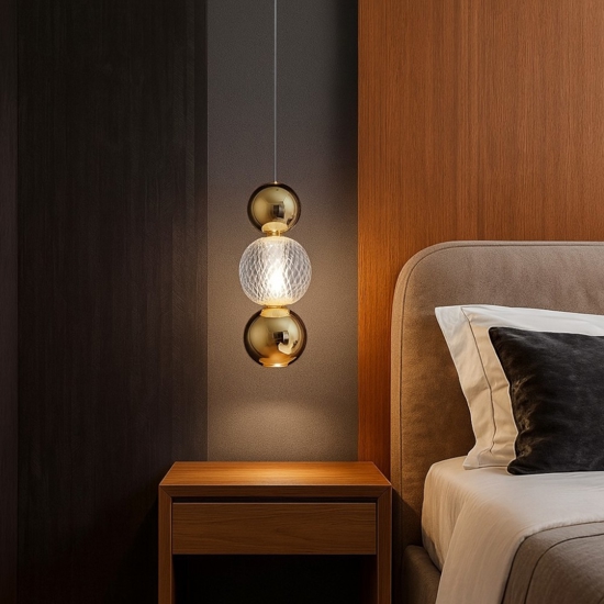 Lampadario da comodino pendente per camera da letto sfere oro