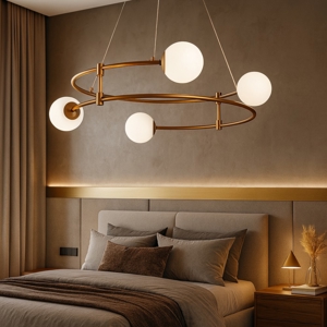 Maytoni lampadario ring per camera da letto oro sfere vetro bianco