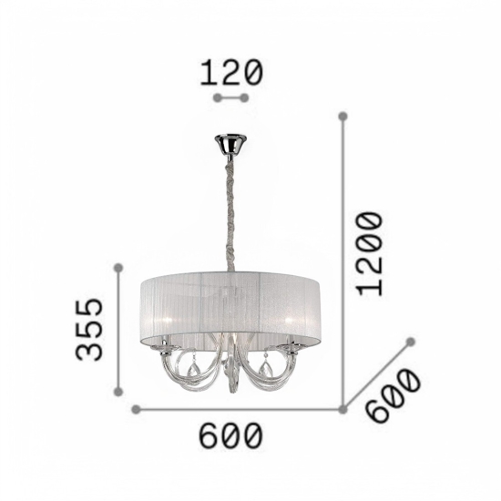 Swan sp3 ideal lux lampadario stanza da letto tessuto bianco cristallo