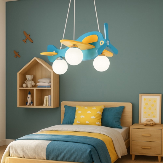 Avion sp3 lampadario per camera da letto aeroplano azzurro ideal lux