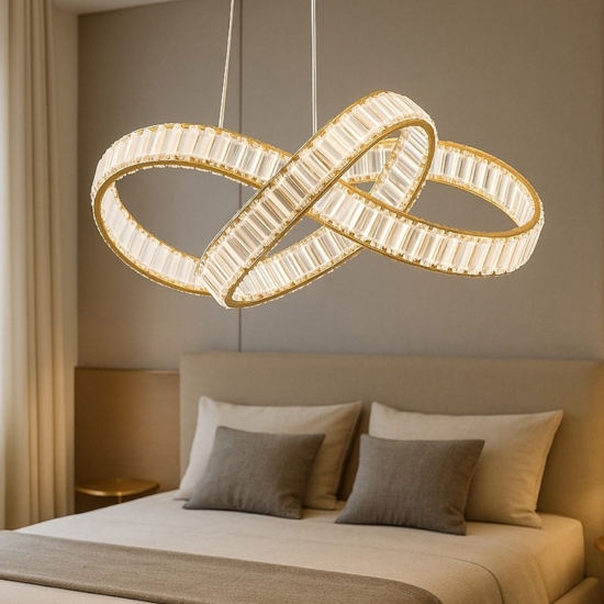 Lampadario design di cristallo dorato per stanza da letto
