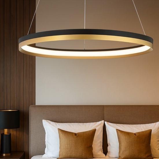 Lampadario per camera da letto cerchio nero oro 33w 3000k dimmerabile