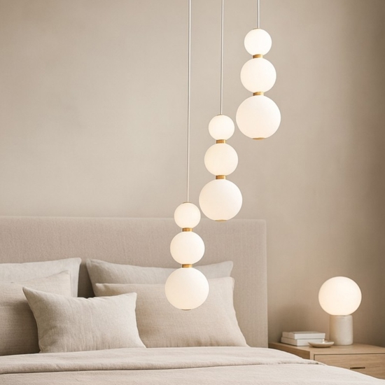 Lampadario oro perle a grappolo stanza da letto
